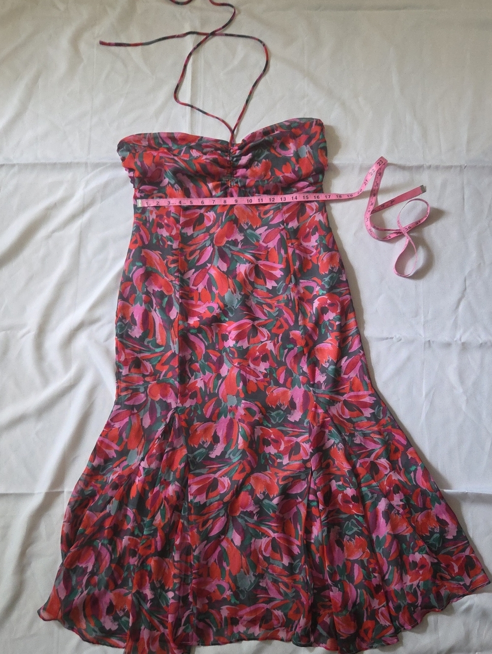 emory park Strapless Floral Midi Dress in Pink and Red